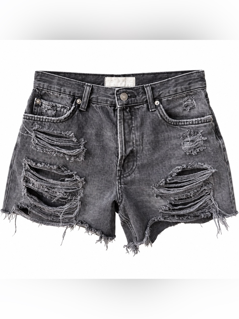 Free People Distressed Denim Shorts Size 24 Black Wash Frayed Festival Y2K